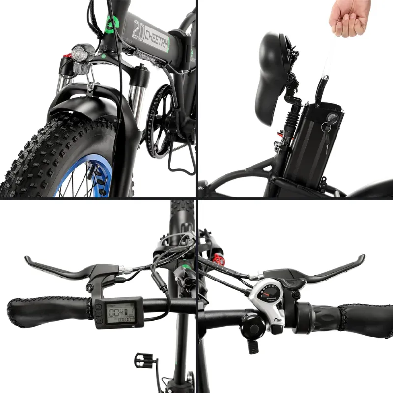 Ecotric Fat Tire Folding Electric Bike with LCD Display, 48V/12.5Ah, 500W - Black/Blue