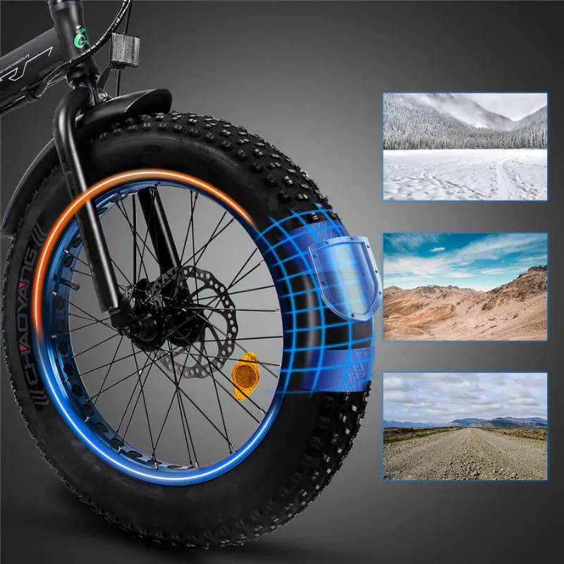 Ecotric Fat Tire Folding Electric Bike with LCD Display, 48V/12.5Ah, 500W - Black/Blue