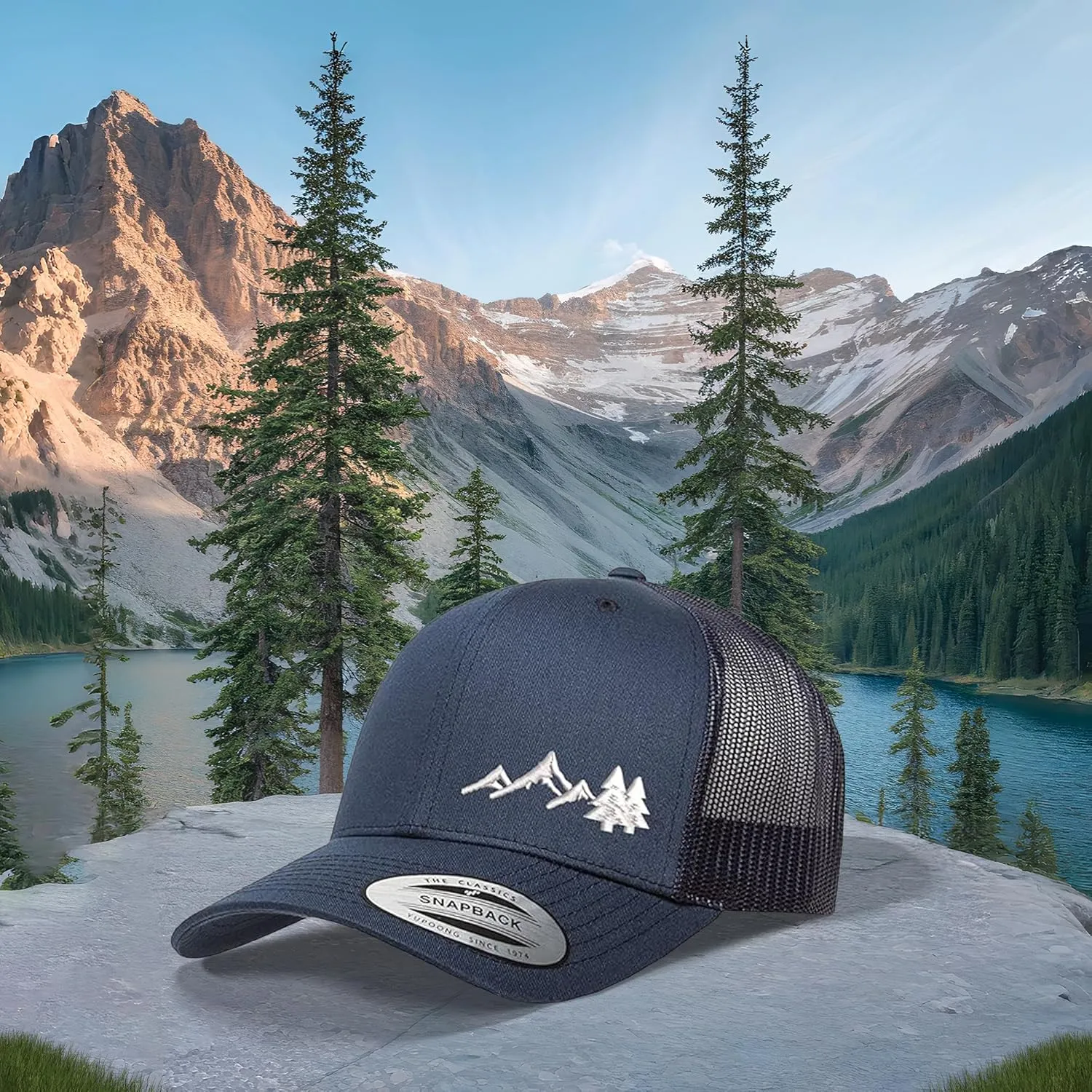 Embroidered Outdoors Mountain Trucker Snapback Cap Mesh Back Men and Women