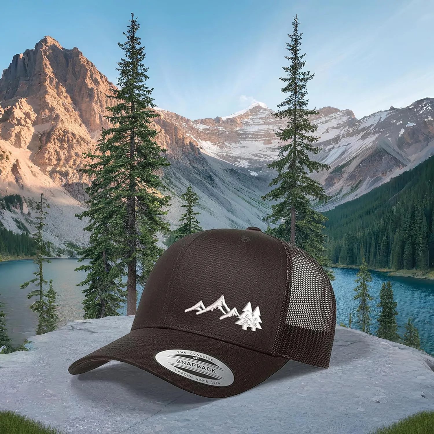 Embroidered Outdoors Mountain Trucker Snapback Cap Mesh Back Men and Women