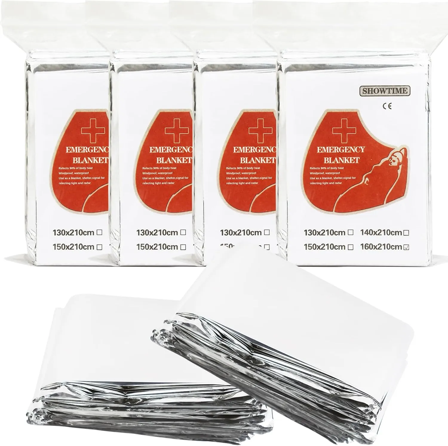 Emergency Blankets Mylar Thermal Blanket, 4 Pack Space Blankets Survival Mylar Blanket Perfect for Outdoors, Hiking, Camping Survival, 83" x 63"