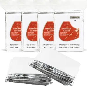 Emergency Blankets Mylar Thermal Blanket, 4 Pack Space Blankets Survival Mylar Blanket Perfect for Outdoors, Hiking, Camping Survival, 83" x 63"