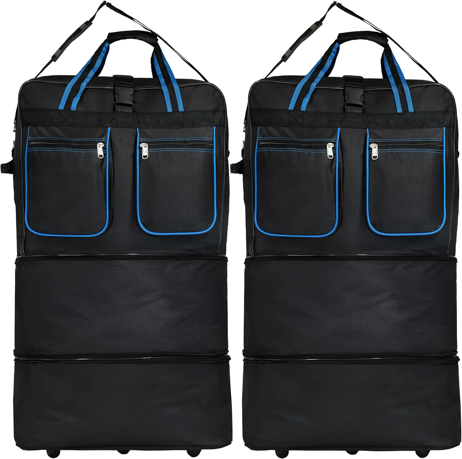 Expandable Lightweight Duffle Bag (40"") Rolling wheeled Spinner Suitcase Luggage for Travel and Storage - (Pack of 2) (Blue Trim), NAVBL2PK40