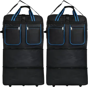 Expandable Lightweight Duffle Bag (40"") Rolling wheeled Spinner Suitcase Luggage for Travel and Storage - (Pack of 2) (Blue Trim), NAVBL2PK40