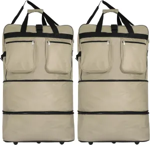 Expandable Lightweight Duffle Bag (40"") Rolling wheeled Spinner Suitcase Luggage for Travel and Storage - (Pack of 2) (Khaki), NAVBL2PK40