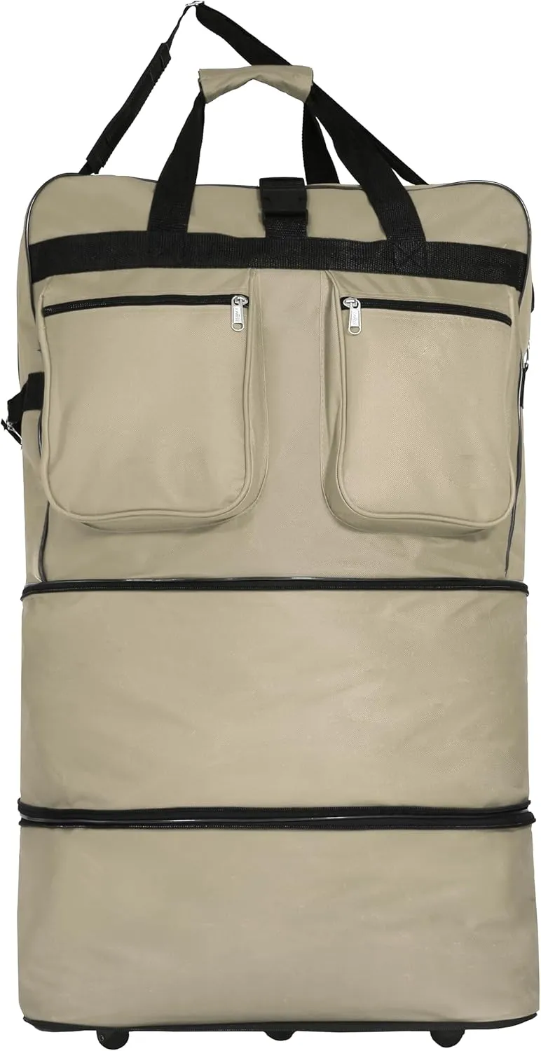 Expandable Lightweight Duffle Bag (40"") Rolling wheeled Spinner Suitcase Luggage for Travel and Storage - (Pack of 2) (Khaki), NAVBL2PK40