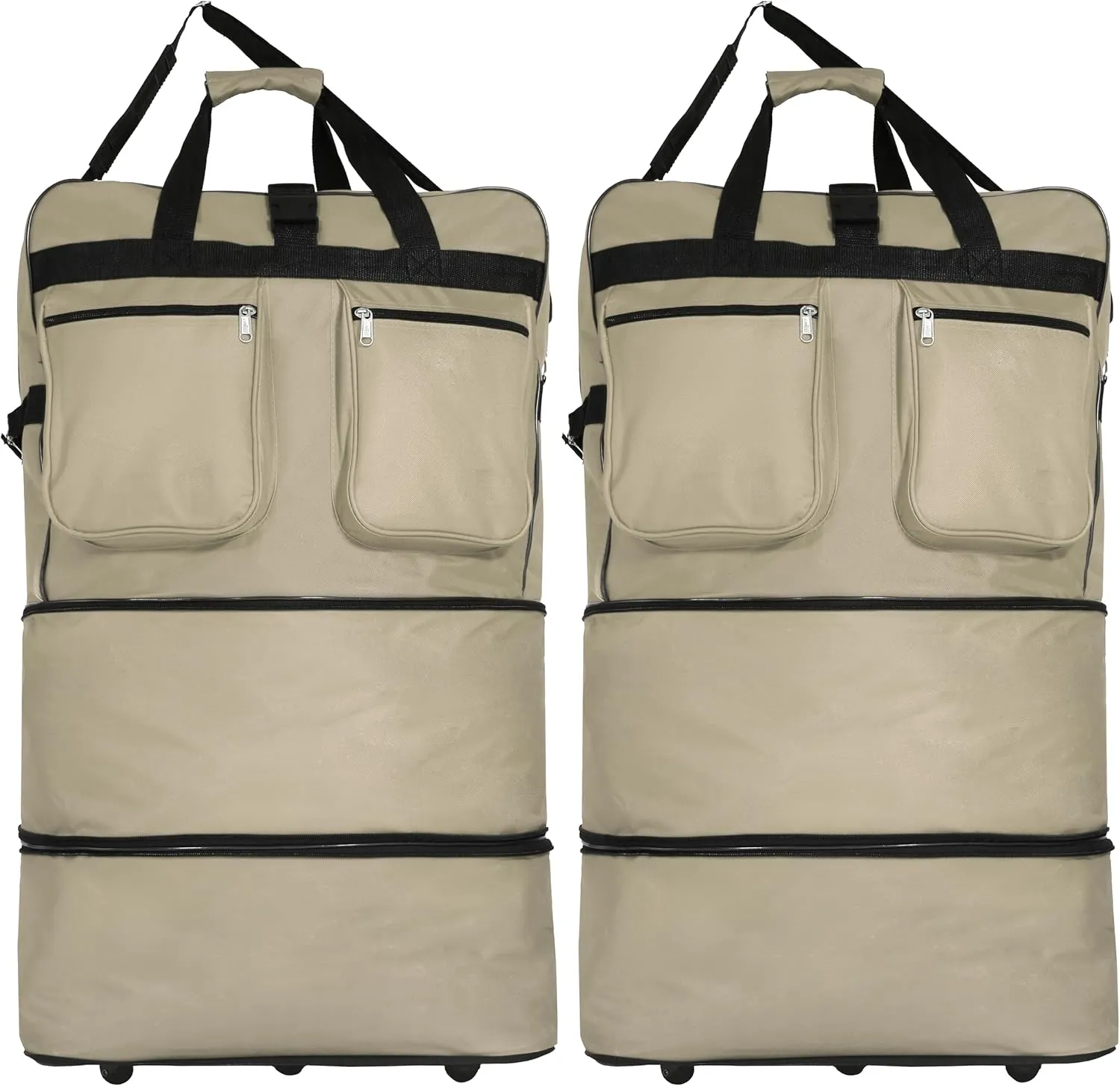 Expandable Lightweight Duffle Bag (40"") Rolling wheeled Spinner Suitcase Luggage for Travel and Storage - (Pack of 2) (Khaki), NAVBL2PK40