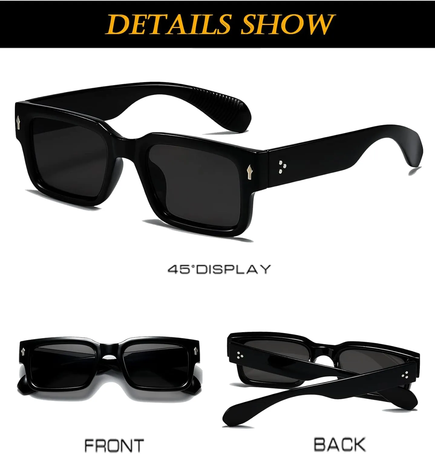 EYLRIM Square Frame Sunglasses for Women Men Trendy Chunky Rectangle Sun Glasses Black Shades UV400 Protection