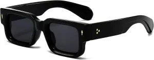 EYLRIM Thick Frame Square Sunglasses for Women Men Chunky Rectangle Sun Glasses Black Shades UV400 Protection