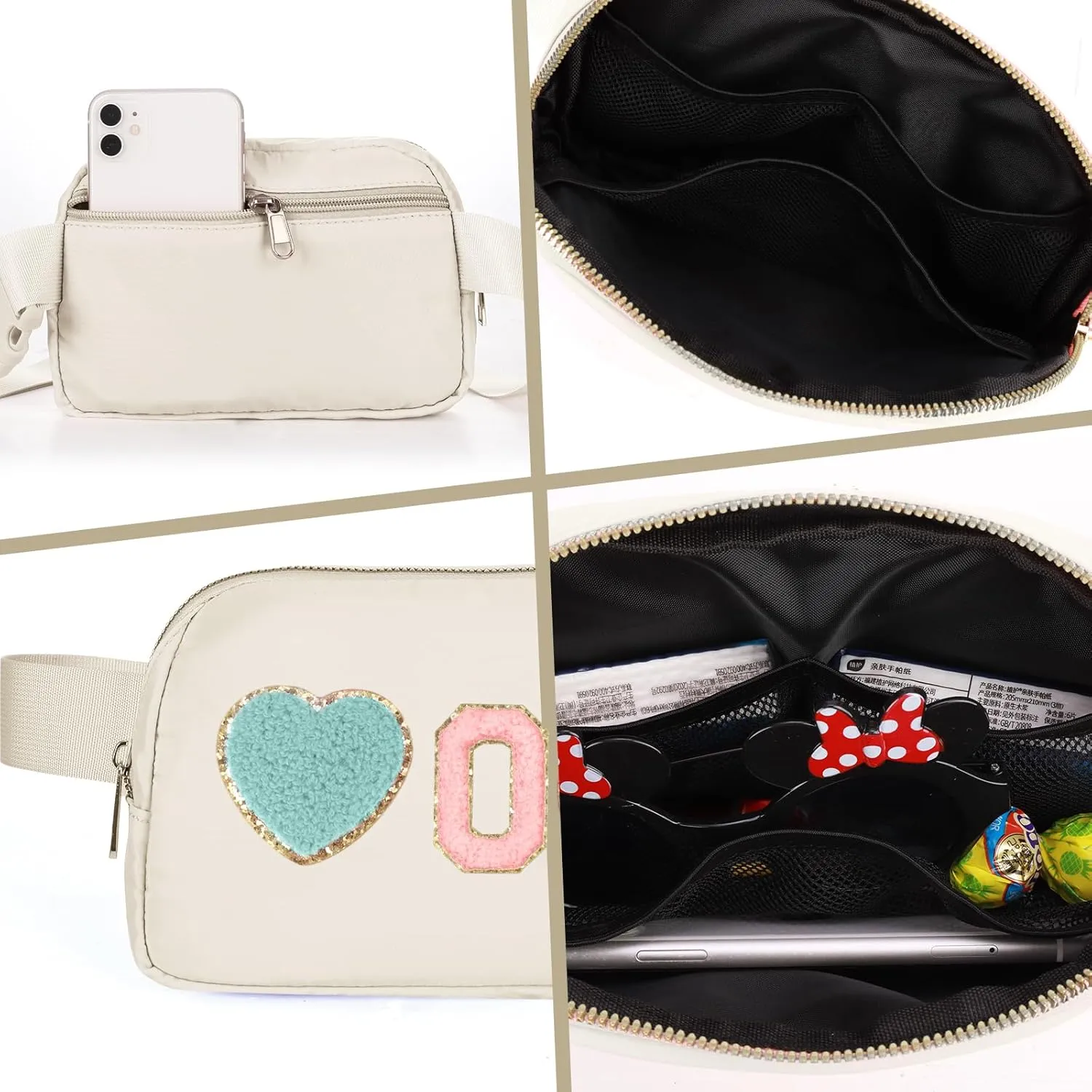 Fanny Pack for Girls 4-14, Nylon Kids Crossbody Bag Belt Bag with Keychain, Cream (Cream C)
