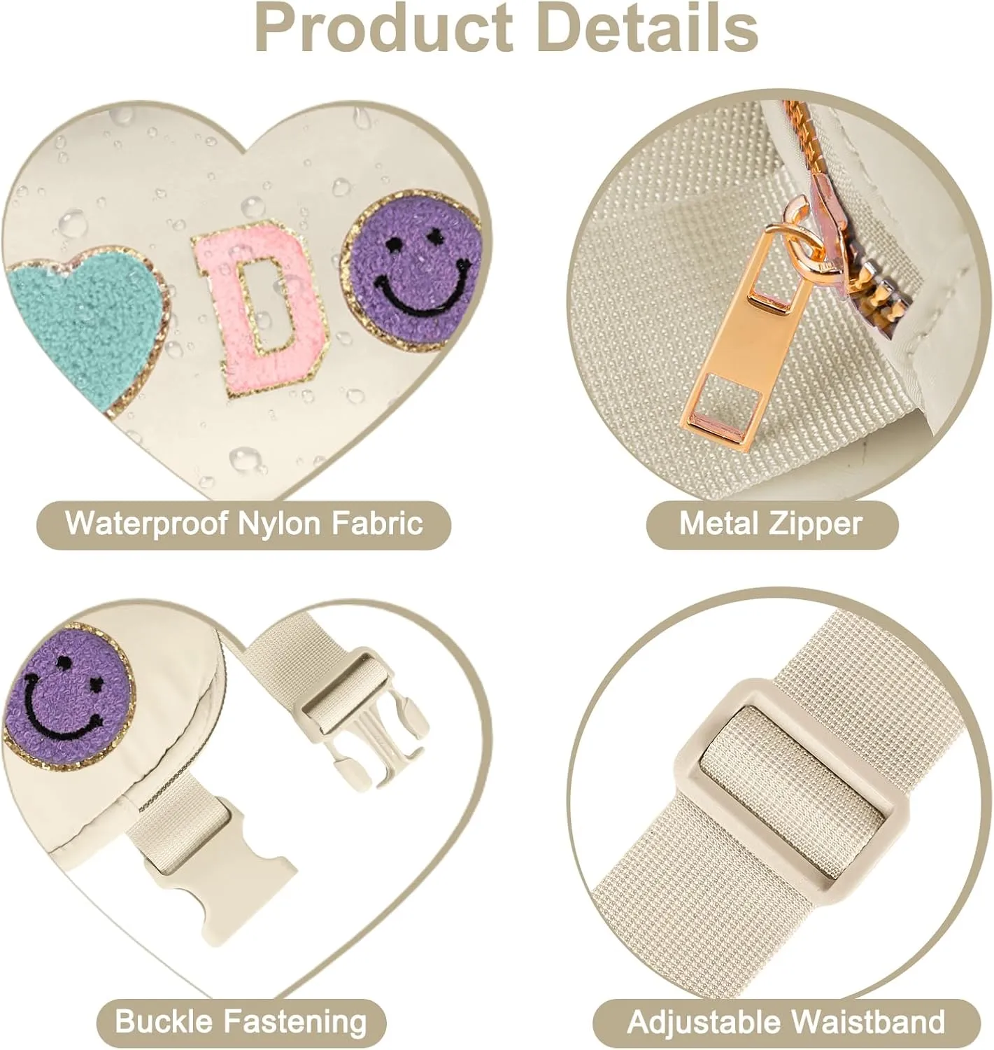 Fanny Pack for Girls 4-14, Nylon Kids Crossbody Bag Belt Bag with Keychain, Cream (Cream R)
