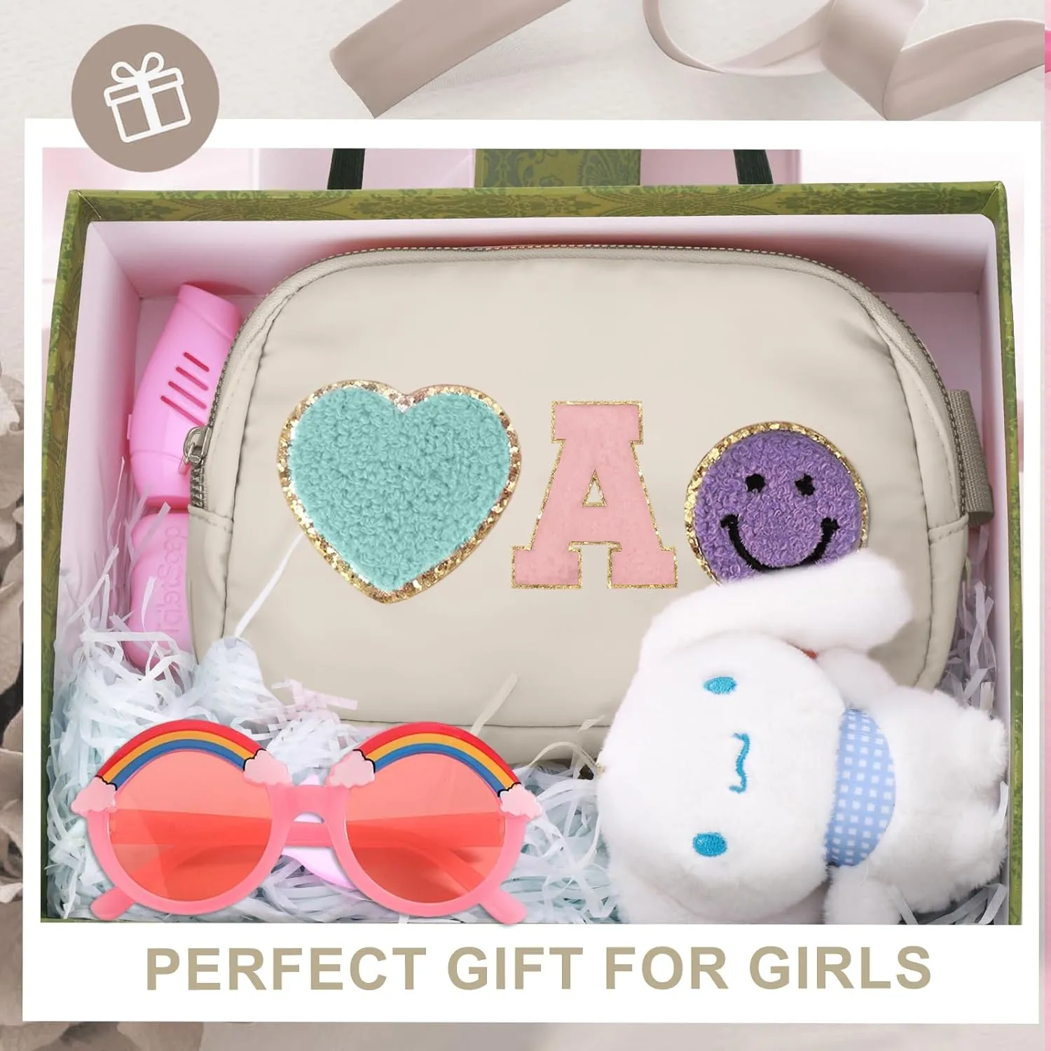 Fanny Pack for Girls 4-14, Nylon Kids Crossbody Bag Belt Bag with Keychain, Cream (Cream R)