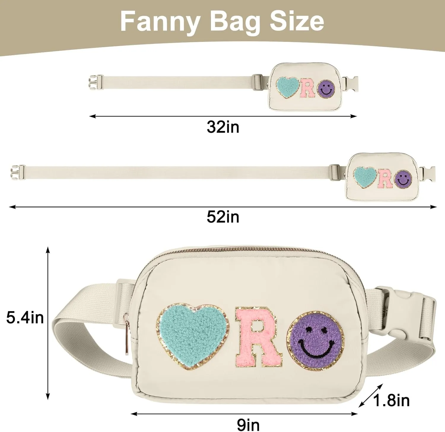 Fanny Pack for Girls 4-14, Nylon Kids Crossbody Bag Belt Bag with Keychain, Cream (Cream R)