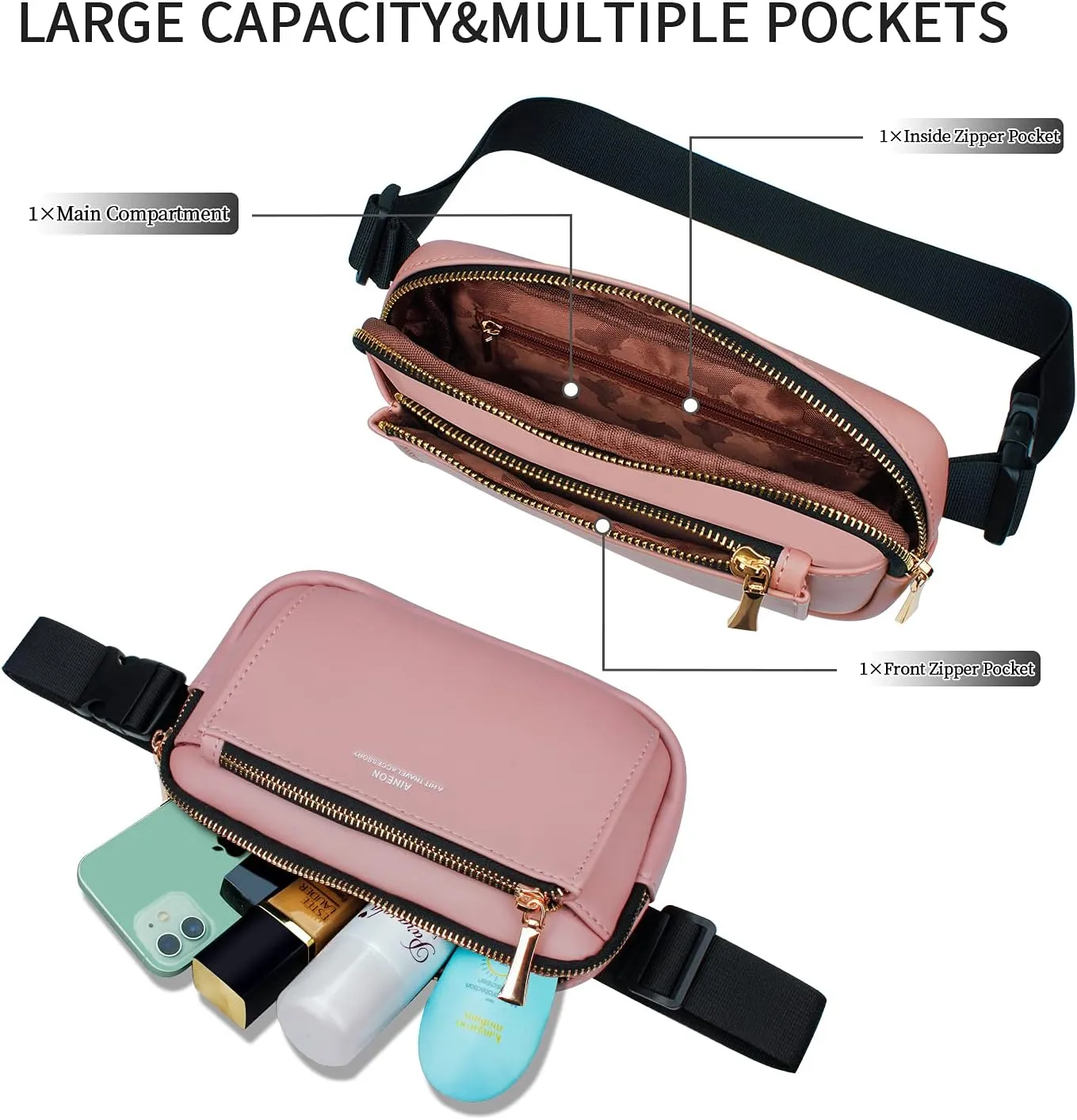Fanny Packs for Women Fashion Leather Fanny Pack for Men Girls Boys, Plus Size Waist Pack Belt Bag with Adjustable Strap Waterproof Cute Bum Hip Bags for Travel Disney Hiking Running Cycling Shopping