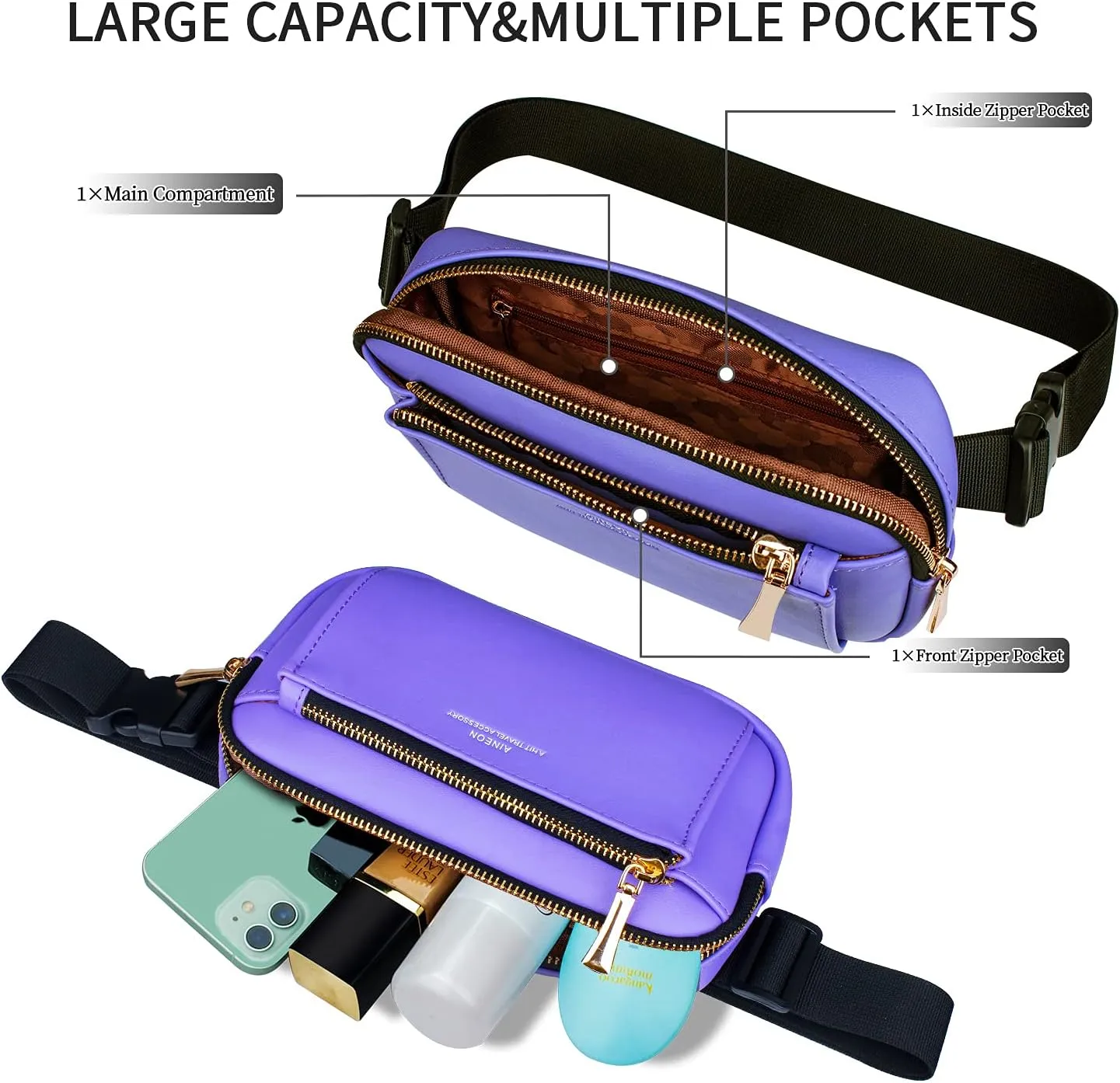 Fanny Packs for Women Fashion Leather Fanny Pack for Men Girls Boys, Plus Size Waist Pack Belt Bag with Adjustable Strap Waterproof Cute Bum Hip Bags for Travel Disney Hiking Running Cycling Shopping