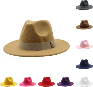 Fedora Hats for Men Women Hat Wide Brim Panama Hat with Belt Buckle Wide Brim Fedora Hats for Men