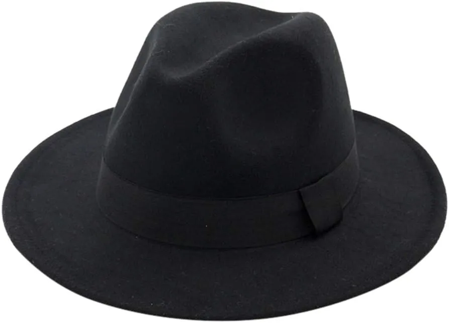 Fedora Hats, Vintage Wide Brim Warm Panama Hat,Adjustable Flat Brim Hat with Belt Buckle for Men