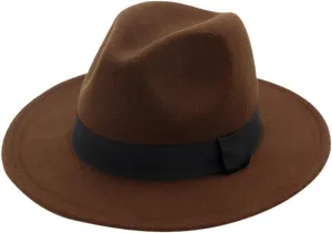 Fedora Hats, Vintage Wide Brim Warm Panama Hat,Adjustable Flat Brim Hat with Belt Buckle for Men