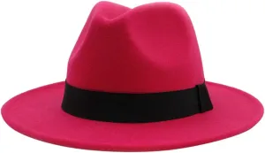 Fedora Hats, Vintage Wide Brim Warm Panama Hat,Adjustable Flat Brim Hat with Belt Buckle for Men