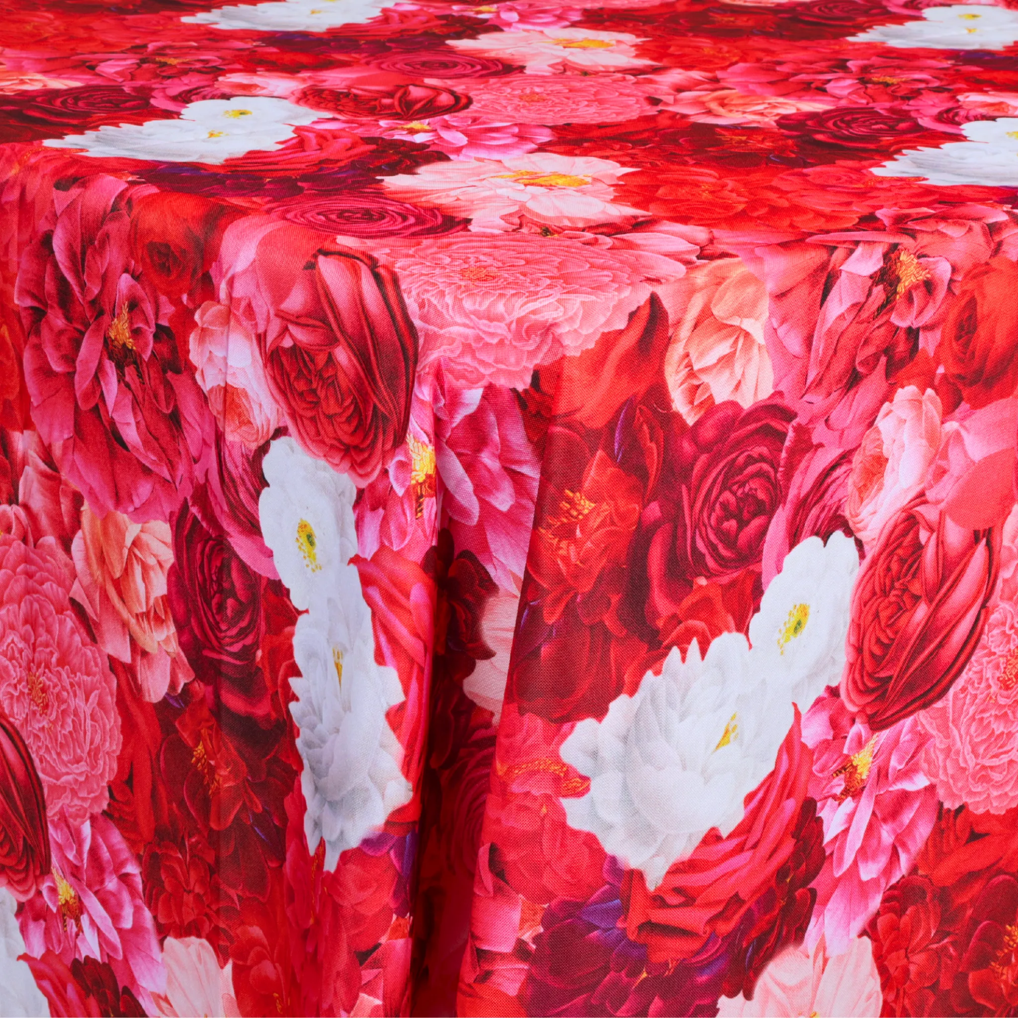 Floral Peony Roses 90"x132" Rectangular Tablecloth - Fuchsia