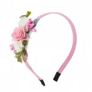 Flower Headband Spring Summer Hair Accessories for Women Girls, Pink White Rose Flowers Hair Bands Green Leaf Decoration Elegant Headdress Party Wedding Supplies Non Slip Head Band 1 Pcs
