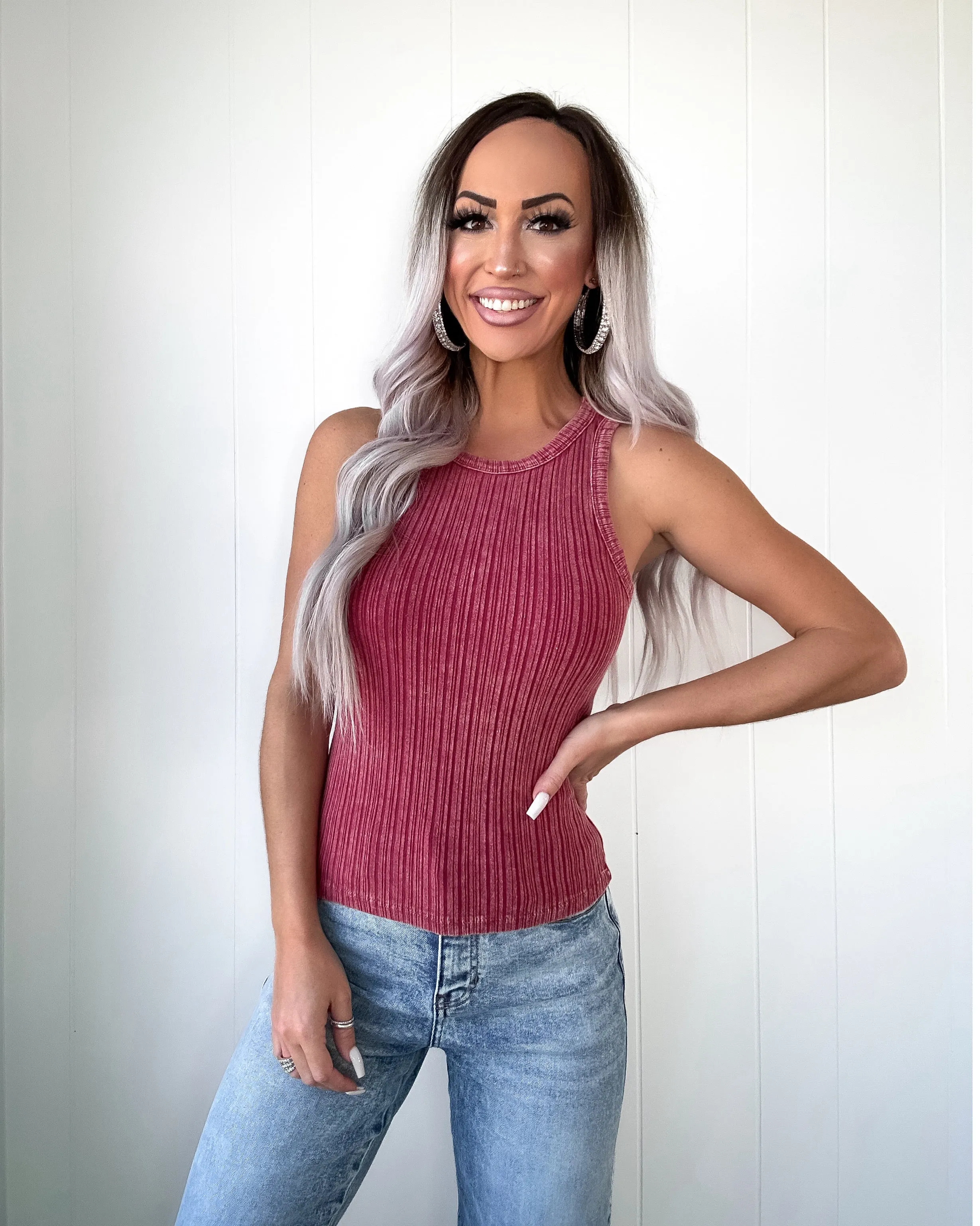 Focused Attention Ribbed Tank - Burgundy