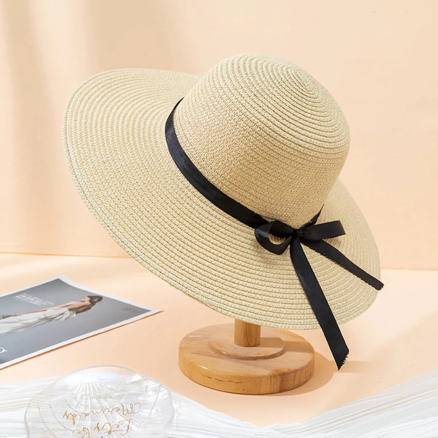 Foldable Sun Hats for Women Short Brim Fedora Classic Summer Beach Sun Hat Outdoor Women Large Straw Hat