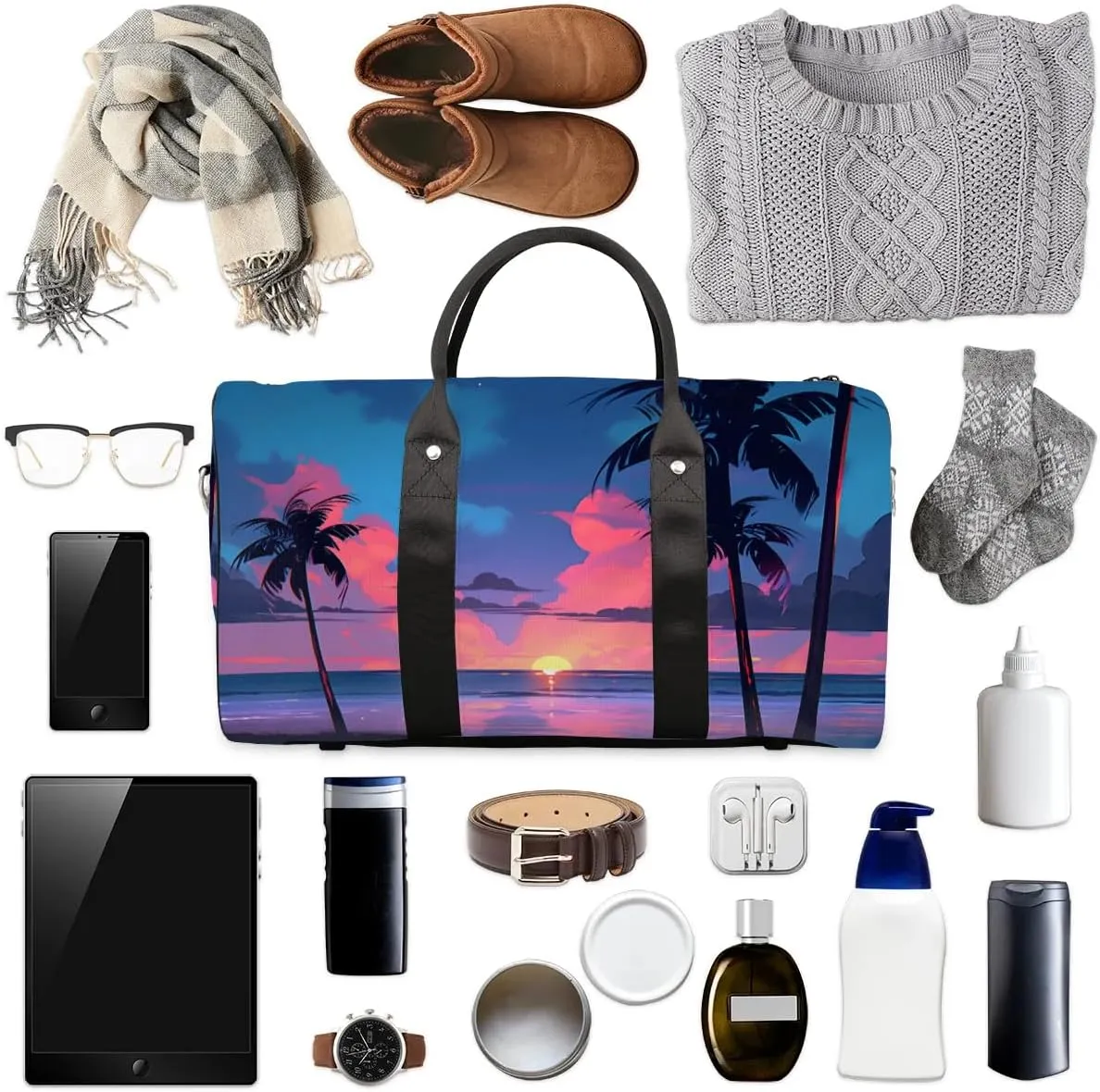Foldable Travel Bag Beach Sunset Lightweight Carry On Bags for Airplanes Waterproof Travel Duffle Bag For Gym Weekend Overnight