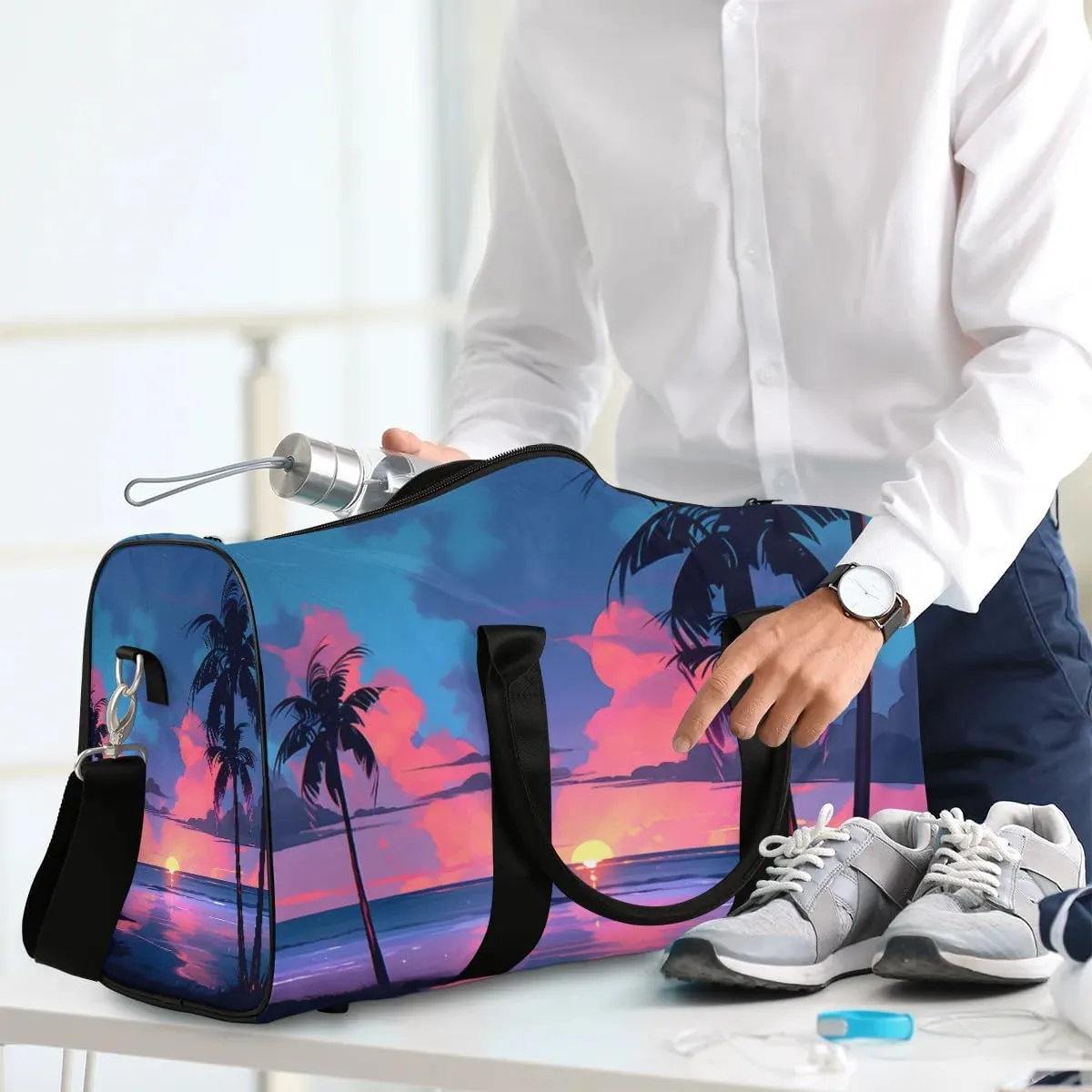 Foldable Travel Bag Beach Sunset Lightweight Carry On Bags for Airplanes Waterproof Travel Duffle Bag For Gym Weekend Overnight