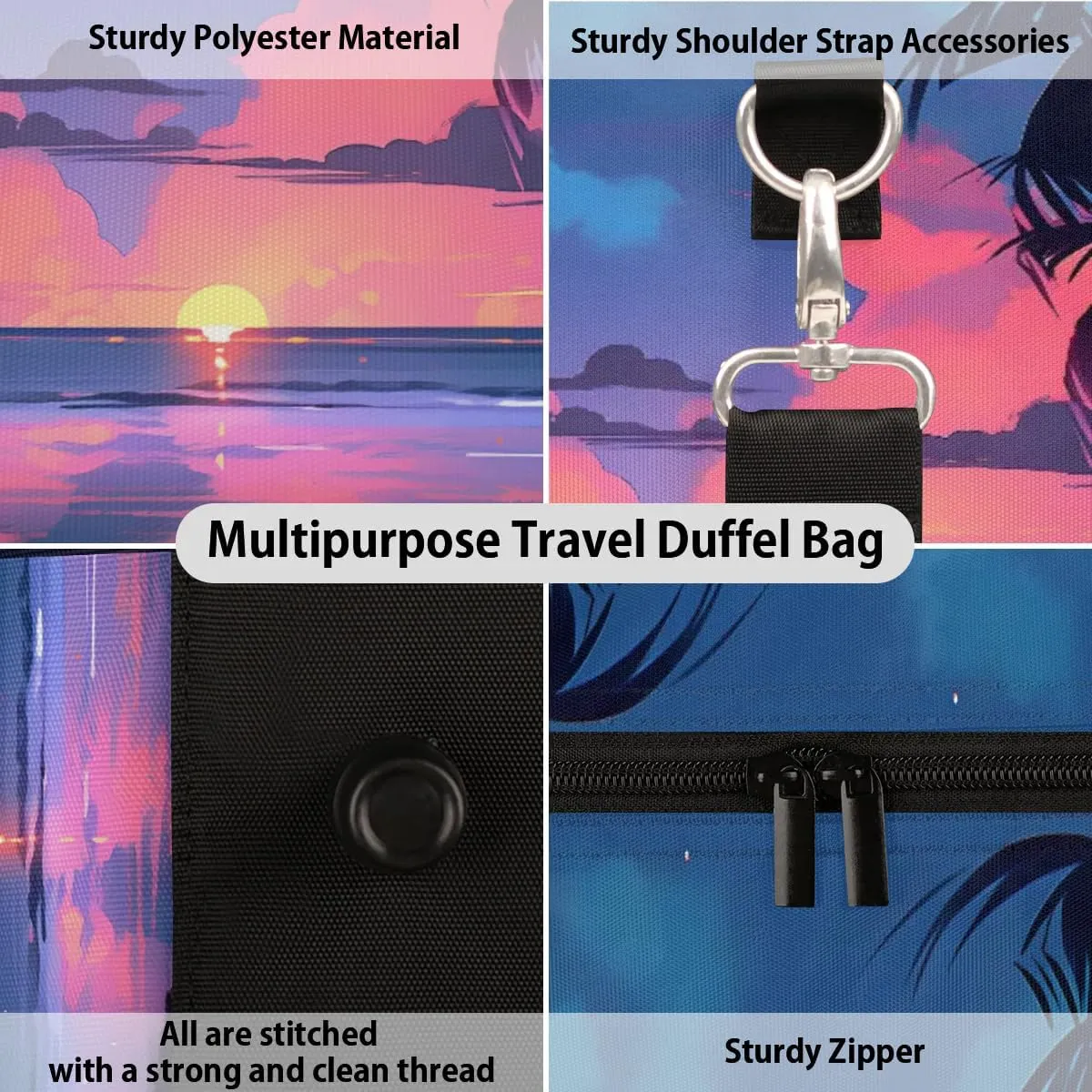 Foldable Travel Bag Beach Sunset Lightweight Carry On Bags for Airplanes Waterproof Travel Duffle Bag For Gym Weekend Overnight
