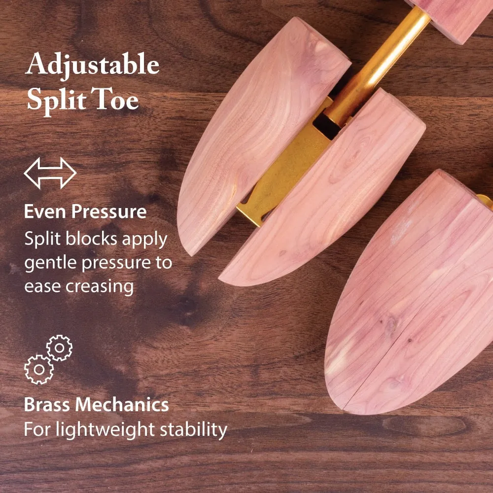 FootFitter Cedar Shoe Trees for Men, Wide Heel Split Toe, Aromatic Cedar Boot Tree - DW29, 2-Pack