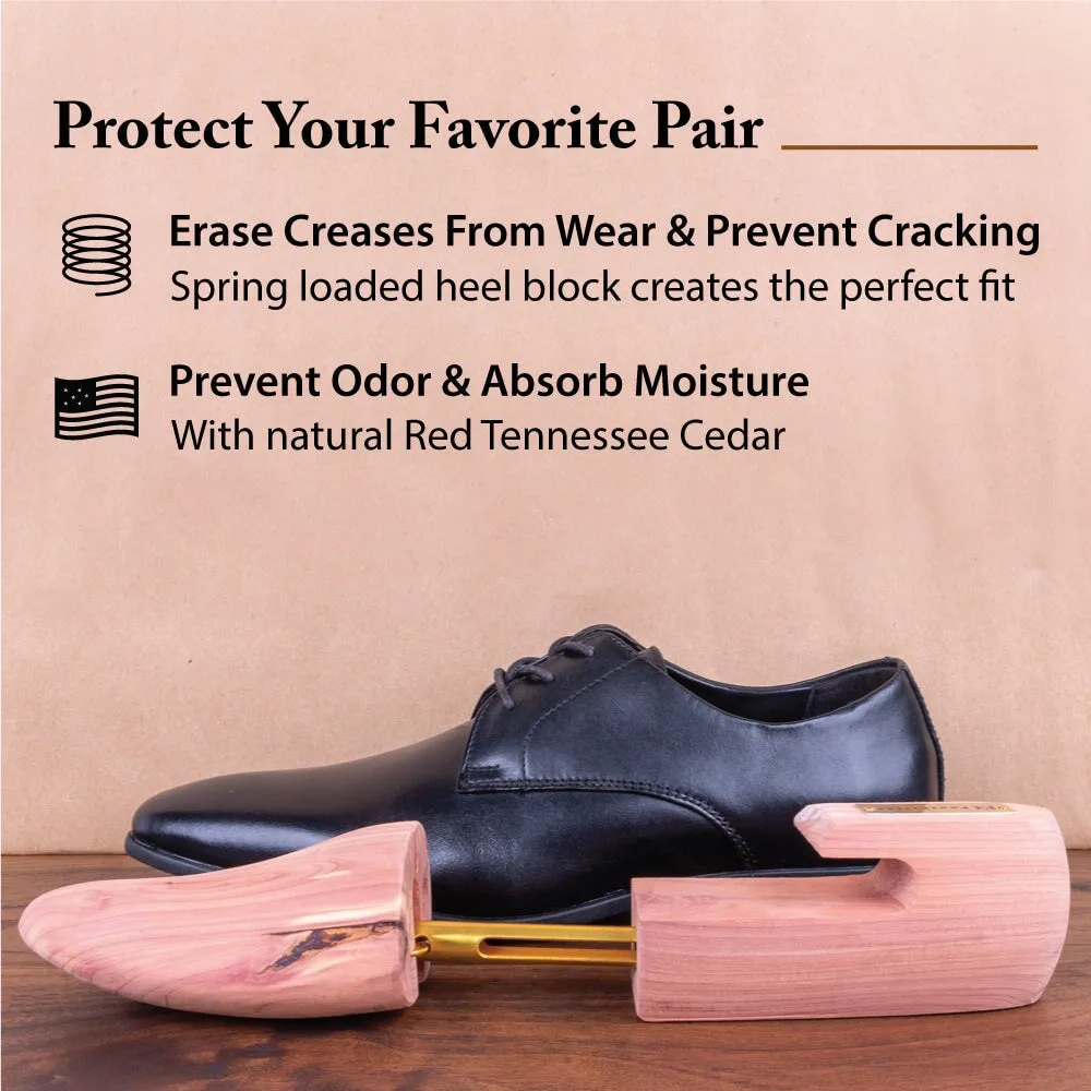 FootFitter Cedar Shoe Trees for Men, Wide Heel Split Toe, Aromatic Cedar Boot Tree - DW29, 2-Pack