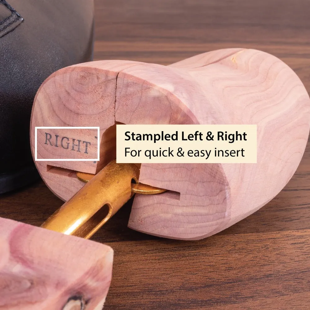 FootFitter Cedar Shoe Trees for Men, Wide Heel Split Toe, Aromatic Cedar Boot Tree - DW29, 2-Pack