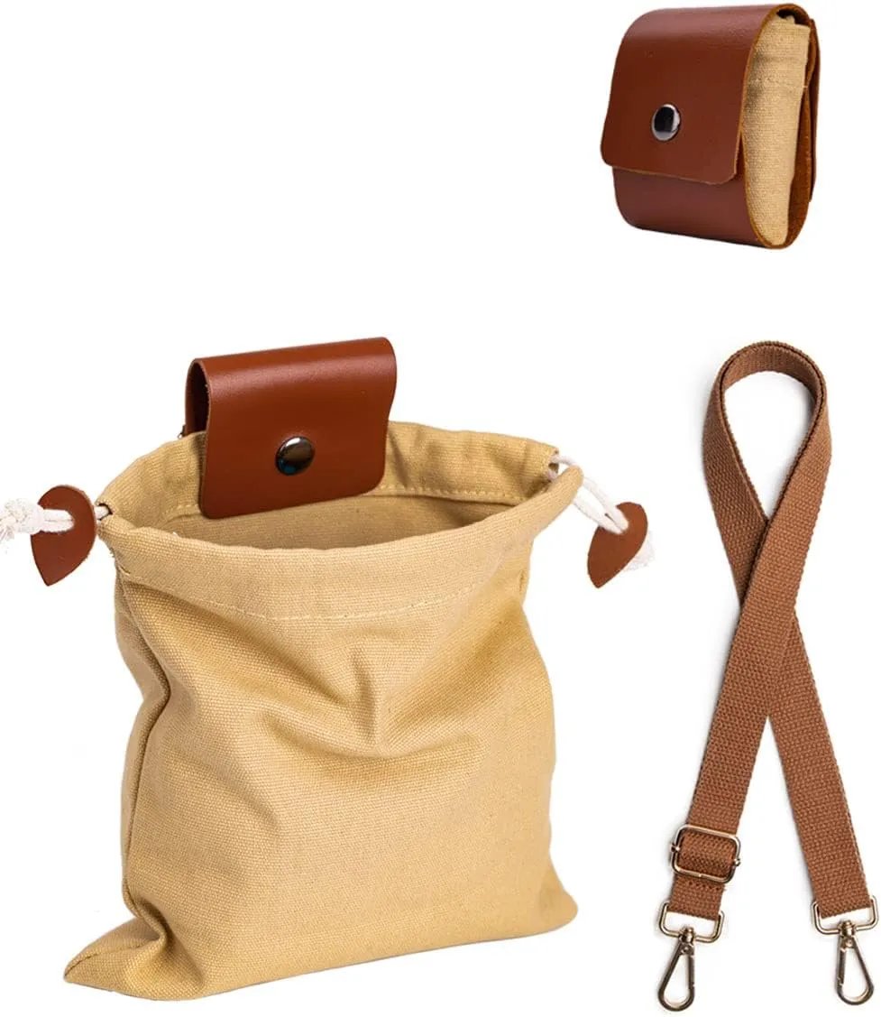Foraging Bag Adjustable Shoulder Strap Canvas Foraging Pouch for Hiking, Bushcraft, Collapsible Belt Bag for Collecting Mushrooms, Rocks, Seashells