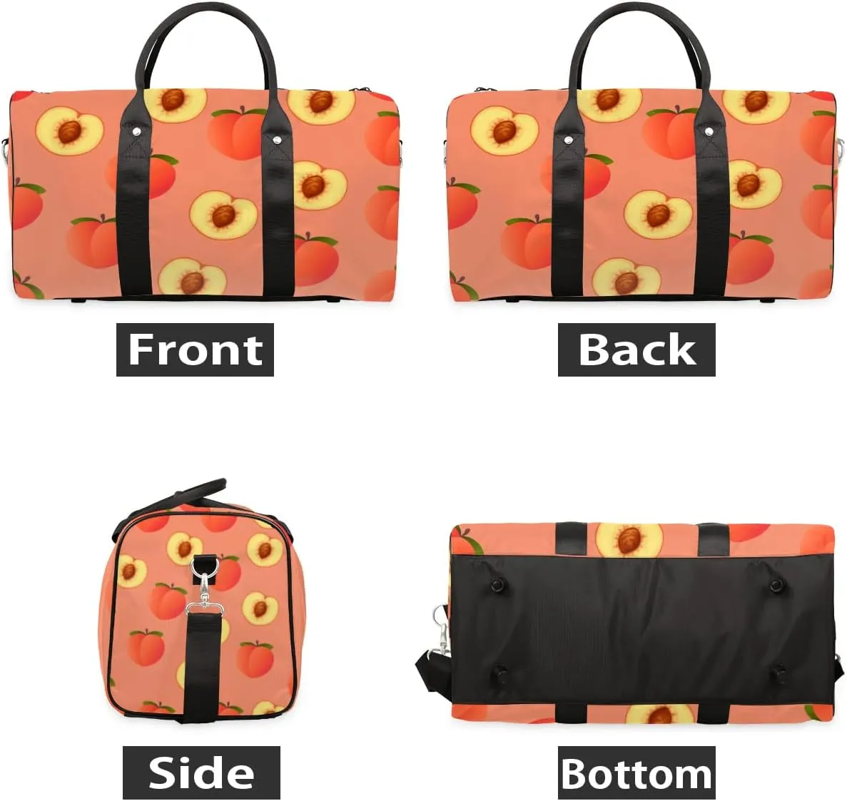 Fruit Peach Foldable Lightweight Duffle Bag for Travel - Waterproof Carry On Bags for Airplanes, Travel Duffel Bags for Gym, Weekend