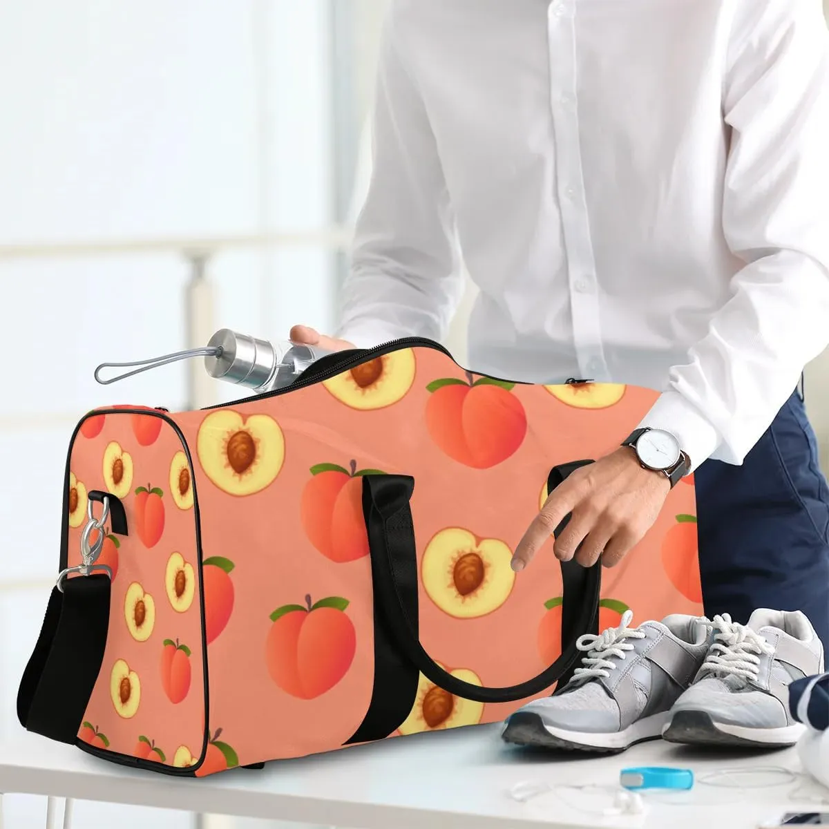 Fruit Peach Foldable Lightweight Duffle Bag for Travel - Waterproof Carry On Bags for Airplanes, Travel Duffel Bags for Gym, Weekend