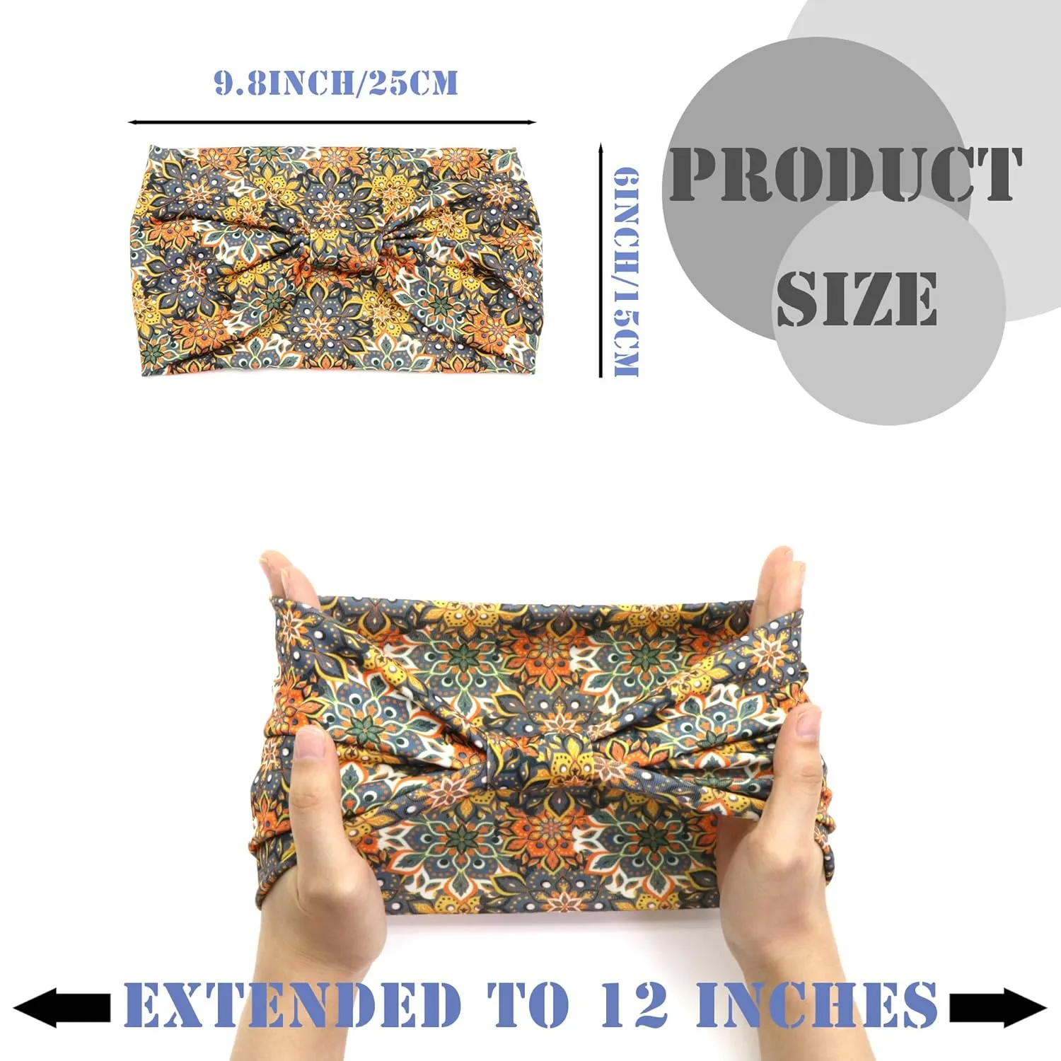 FULZTEY Boho Headbands For Women Fashion Floral Head Band Knotted Wide Headwraps Stretchy Non Slip Yoga Workout Sweat Hairband Thick Turban Large African Bandanas for Hair Accessories 3Pcs