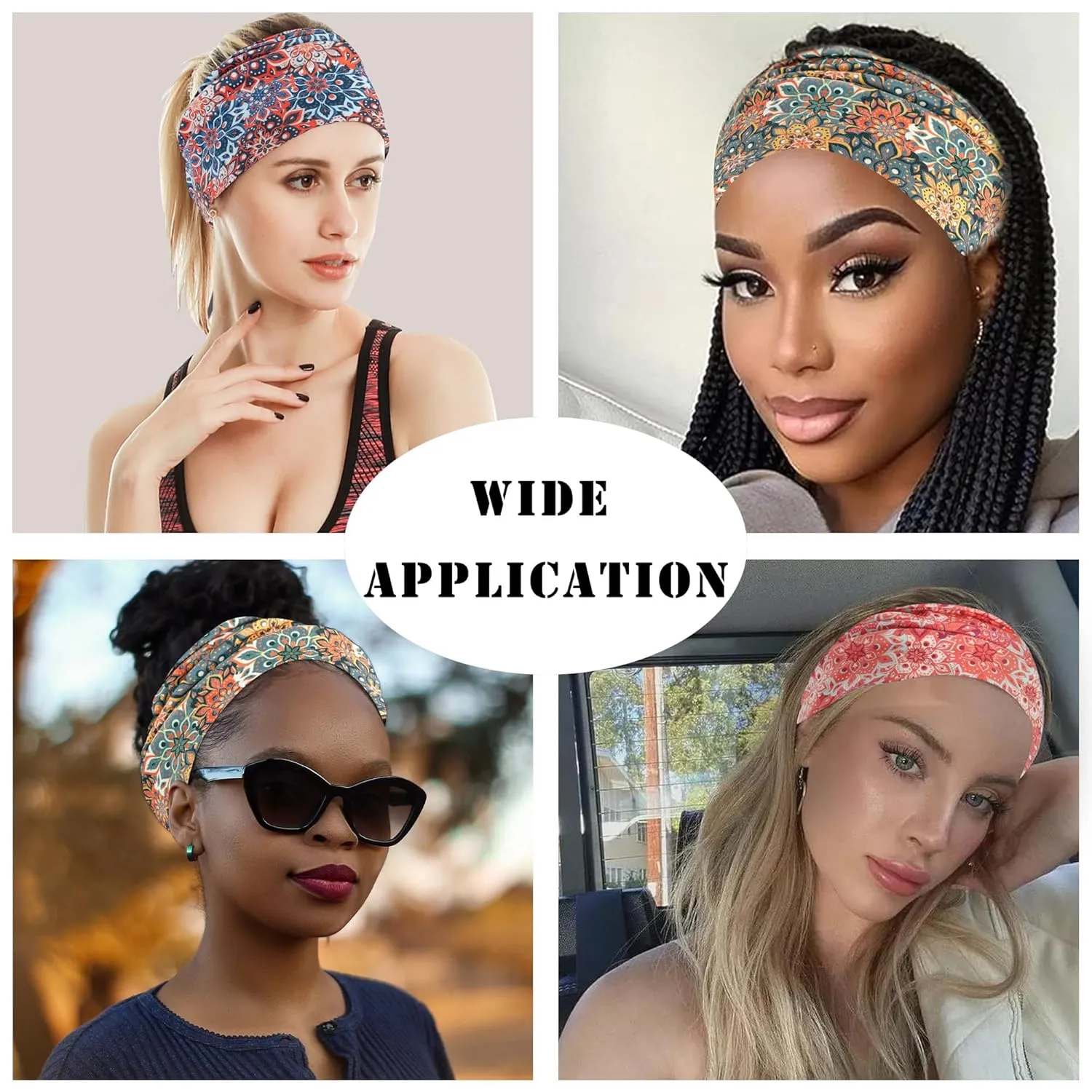 FULZTEY Boho Headbands For Women Fashion Floral Head Band Knotted Wide Headwraps Stretchy Non Slip Yoga Workout Sweat Hairband Thick Turban Large African Bandanas for Hair Accessories 3Pcs