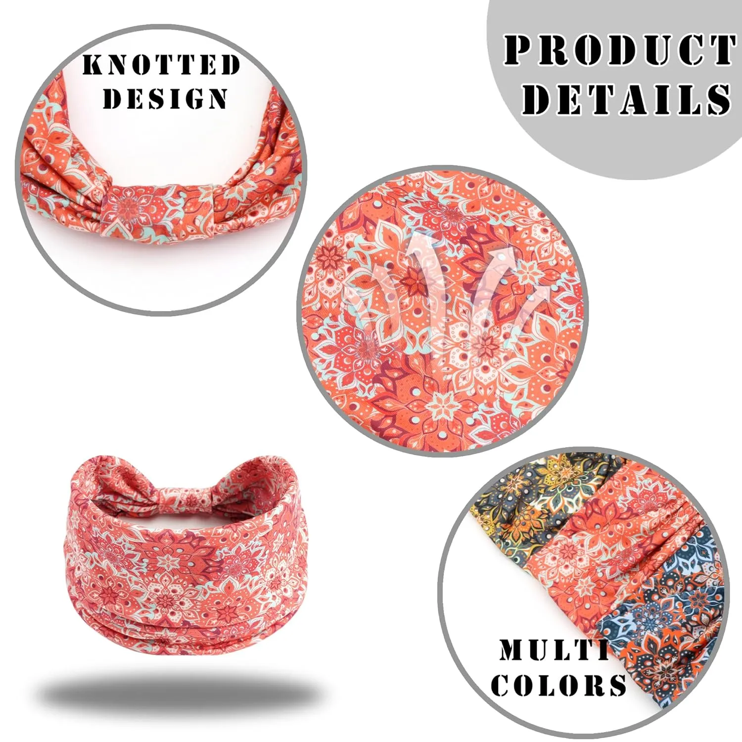 FULZTEY Boho Headbands For Women Fashion Floral Head Band Knotted Wide Headwraps Stretchy Non Slip Yoga Workout Sweat Hairband Thick Turban Large African Bandanas for Hair Accessories 3Pcs