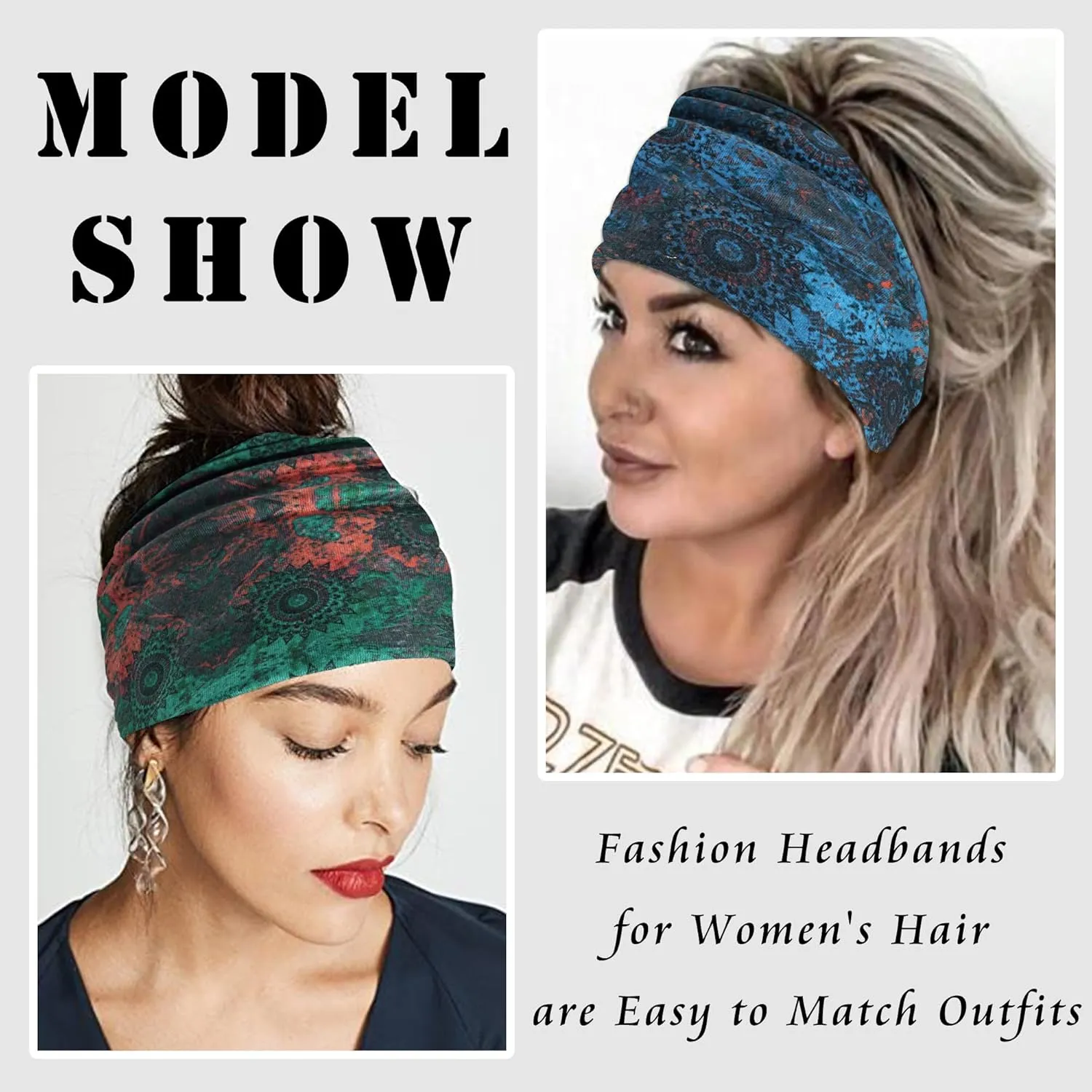FULZTEY Boho Headbands for Women Fashion Floral Print Hairbands Knotted Wide Head Band Large African Headwraps Elastic Non Slip Yoga Workout Bandana Cotton Thick Turban Hair Accessories 3Pcs