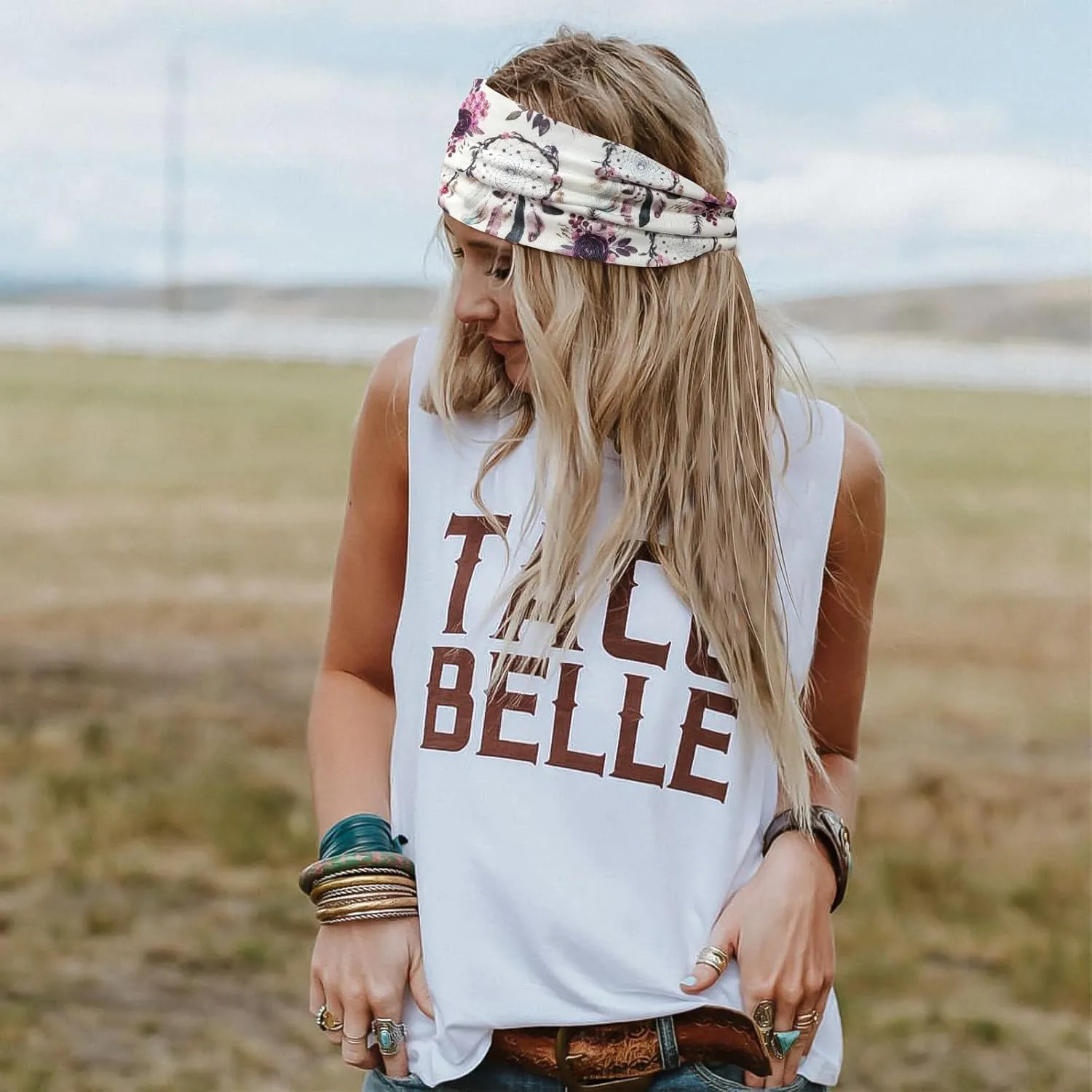 FULZTEY Boho Headbands for Women Fashion Knotted Wide Head Bands Floral Print Hairband Cotton Thick Headwraps Elastic Non Slip Workout Yoga Bandana Large African Turban Hair Accessories 3Pcs