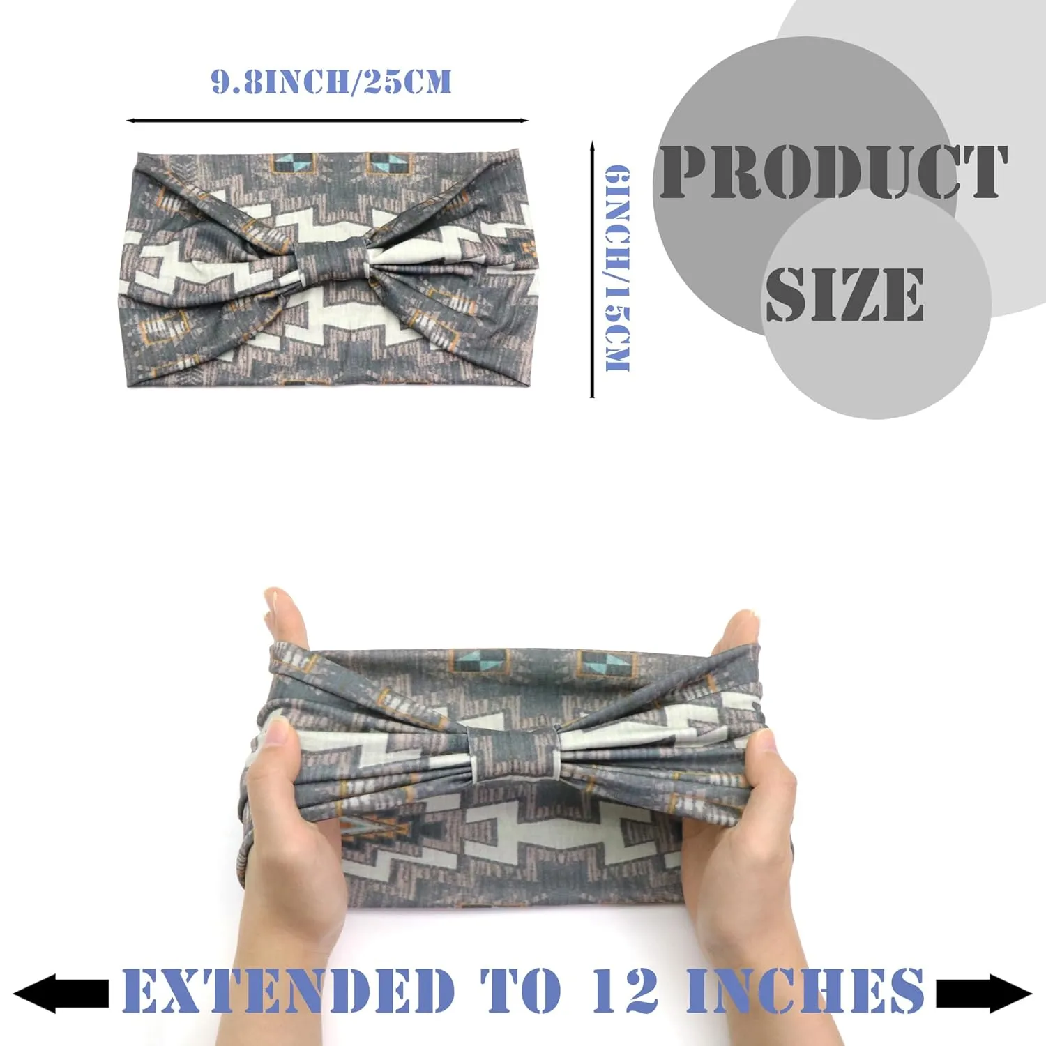 FULZTEY Boho Headbands for Women Fashion Knotted Wide Head Bands Floral Print Hairband Cotton Thick Headwraps Elastic Non Slip Workout Yoga Bandana Large African Turban Hair Accessories 3Pcs