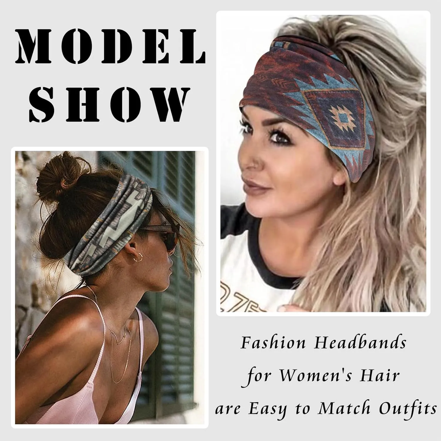 FULZTEY Boho Headbands for Women Fashion Wide Head Bands Floral Print Hairbands Large African Knotted Headwrap Elastic Sport Yoga Workout Turban Thick Cloth Bandanas for Hair Accessories 3Pcs