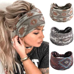 FULZTEY Boho Headbands for Women Fashion Wide Head Bands Floral Print Hairbands Large African Knotted Headwrap Elastic Sport Yoga Workout Turban Thick Cloth Bandanas for Hair Accessories 3Pcs