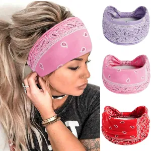FULZTEY Boho Headbands for Women Wide Knotted Head Bands Paisley Floral Print Hairband Cotton Headwraps Elastic Non Slip Workout Yoga Bandana Large African Turban Fashion Hair Accessories 3Pcs