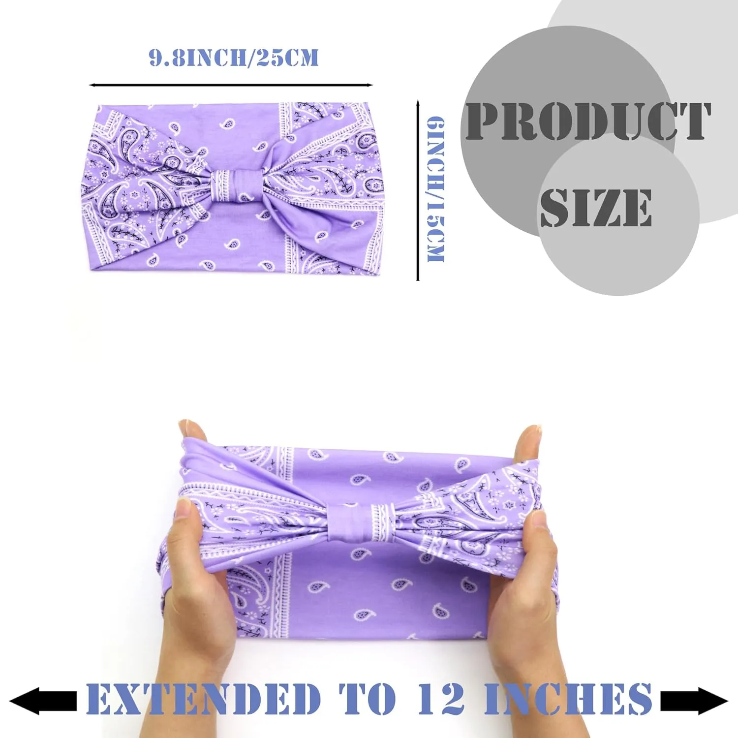 FULZTEY Boho Headbands for Women Wide Knotted Head Bands Paisley Floral Print Hairband Cotton Headwraps Elastic Non Slip Workout Yoga Bandana Large African Turban Fashion Hair Accessories 3Pcs