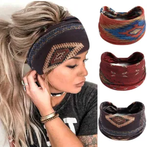 FULZTEY Wide Boho Headbands for Women Fashion Knotted Headwraps Large African Hairband Elastic Yoga Workout Sweat Head Band Thick Cloth Turban Non Slip Bandanas for Hair Accessories 3Pcs