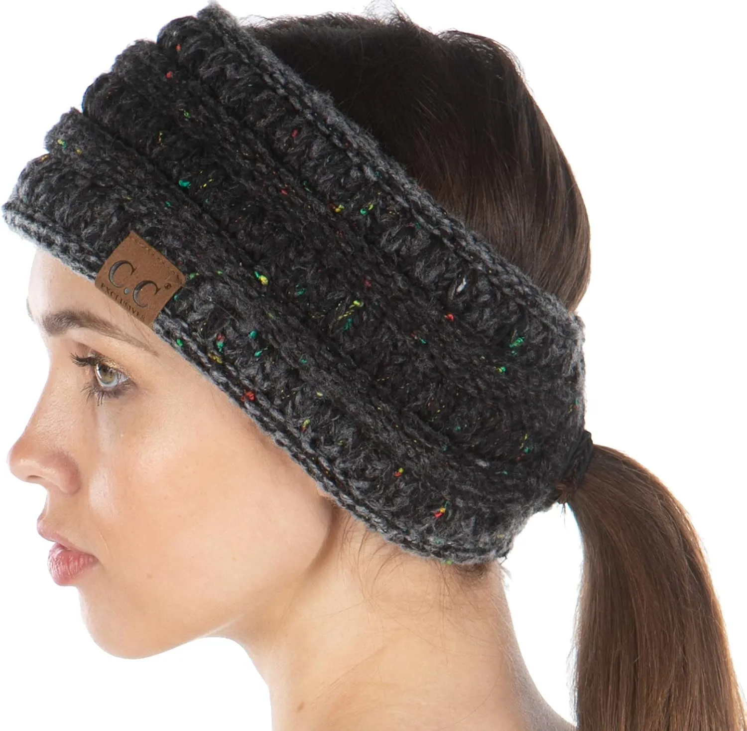 Funky Junque Women's Fleece Lined Cable Knit Headband - Messy Bun Ear Warmer - Solid, Confetti, 4 Tone, Value Packs