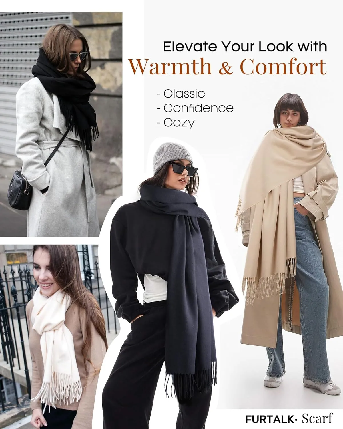 FURTALK Scarf for Women Winter Pashmina Shawl and Wraps Cashmere Feel Scarves for Evening Dresses Wedding Party