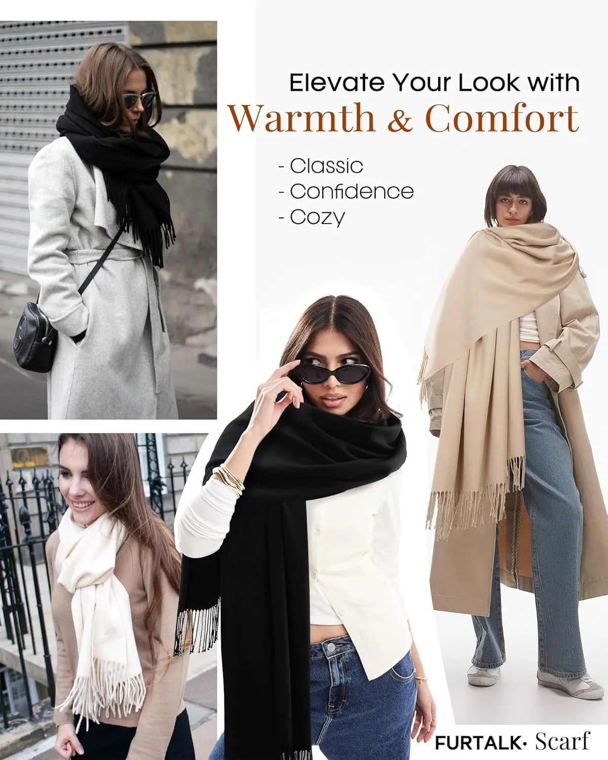FURTALK Scarf for Women Winter Pashmina Shawl and Wraps Cashmere Feel Scarves for Evening Dresses Wedding Party